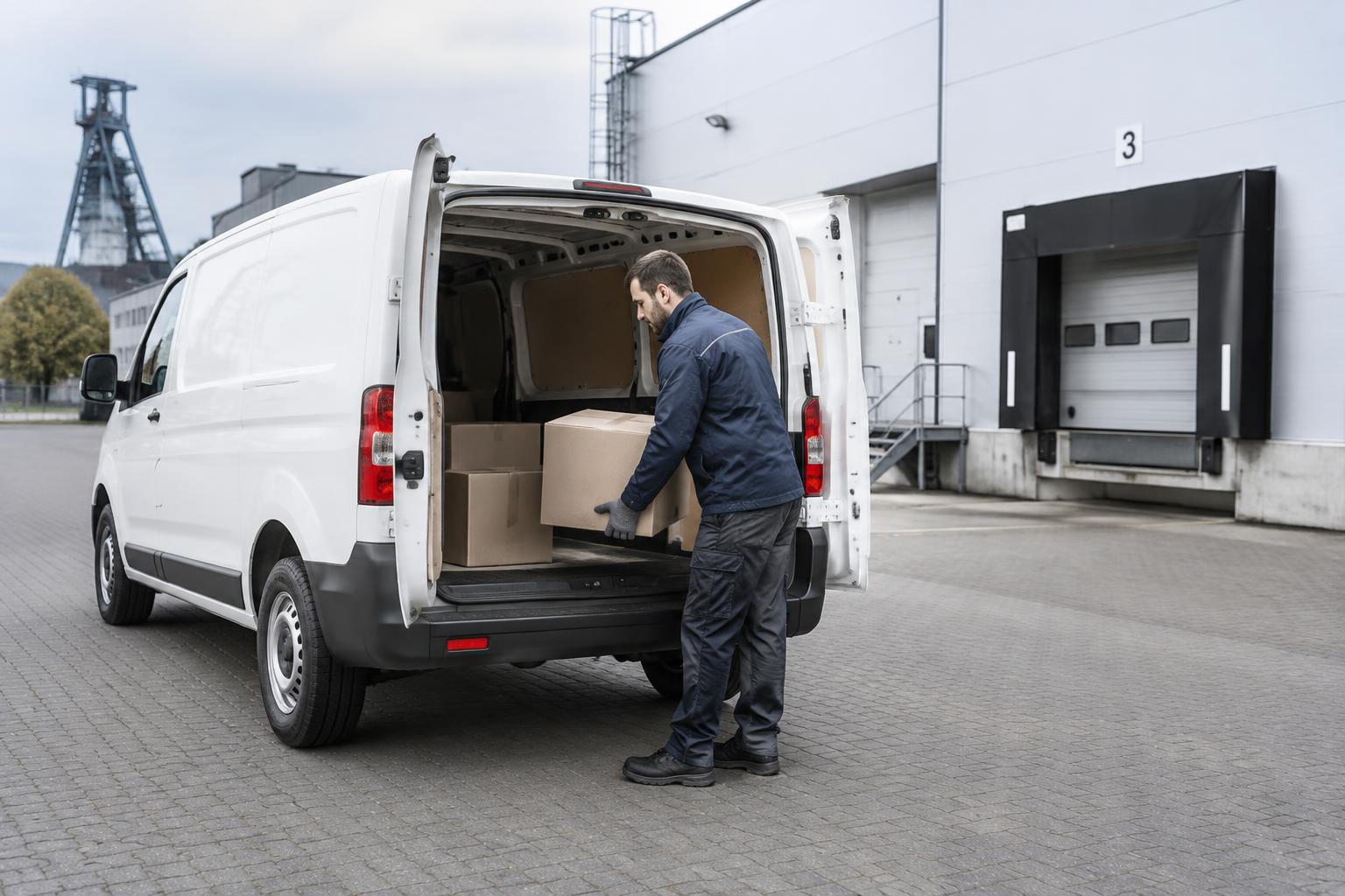 Zustellmitarbeiter beim sorgfältigen Verladen einer Sendung